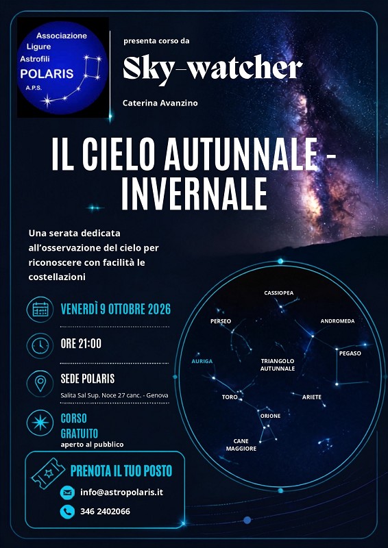 Corso Skywatcher 2026 cielo autunnale - invernale